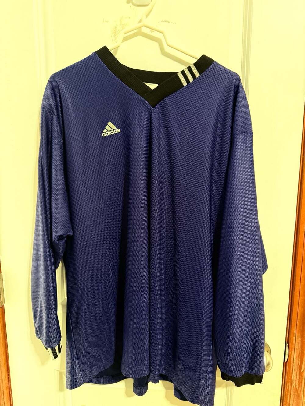 Adidas Vintage 90s Mesh Soccer Jersey Size XL Blue Long Sleeve V-Neck